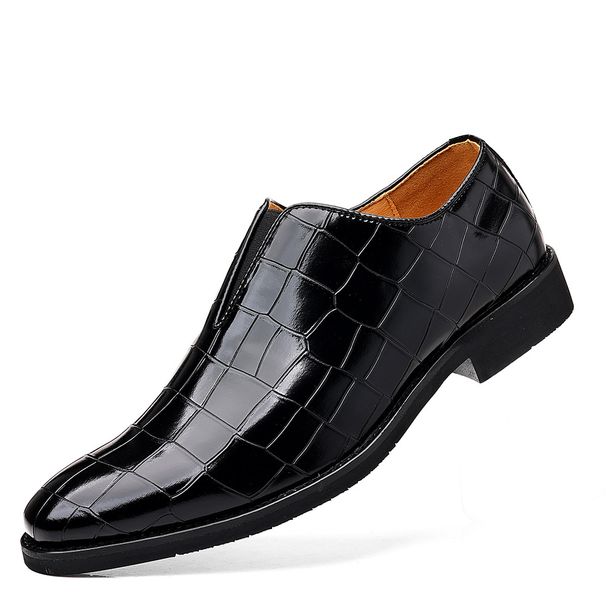 Unbeatable Quality Stone Patterned Casual Leather Fashionable Plus Size Breathable Sleeve For Men, Black Shoes_vogvips.com