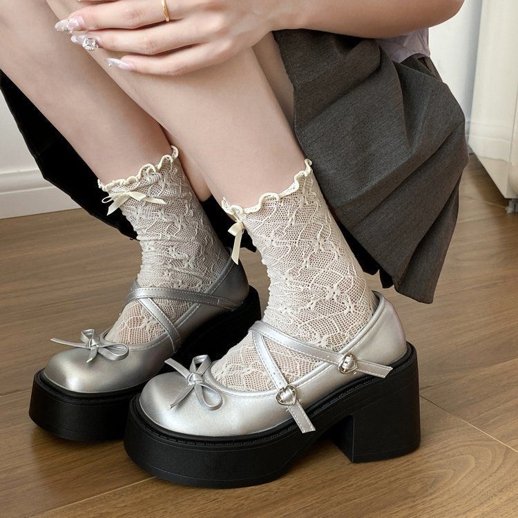 Thick Heeled Shoes With Unique Waterproof Platform, JK Height Increasing Bow, Mary Jane Women's Shoes, Thick Sole,_vogvips.com