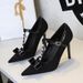1826-H83 European And American Style Banquet Bowknot Studded Pointed High-heeled Shoes, Suede T-strap Sexy Women's Shoes_vogvips.com