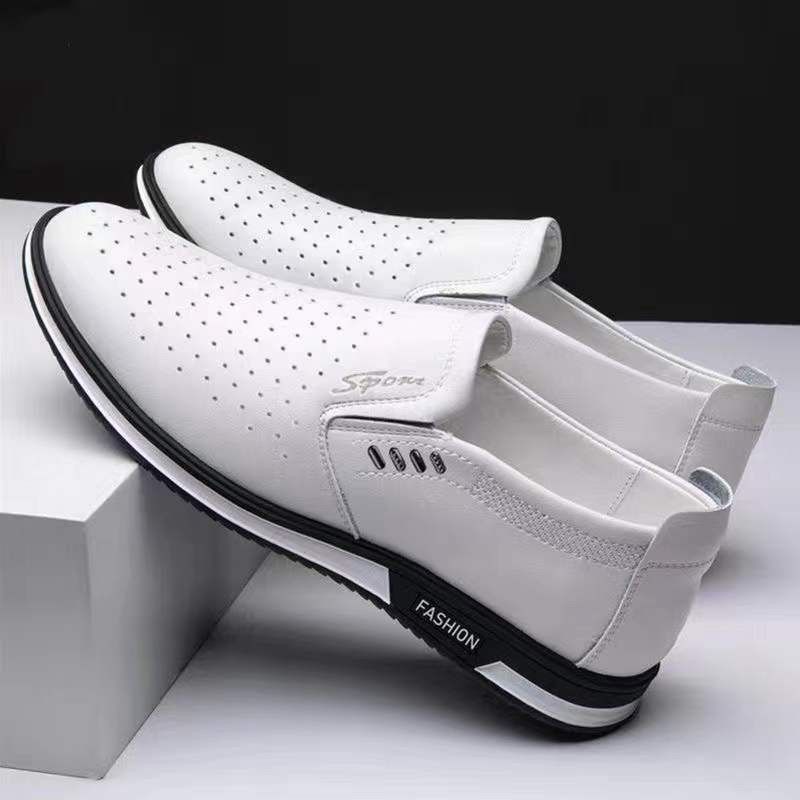 Plus-size Casual Waterproof 2024 Spring/autumn Men's British Style White Slip-on Leather Shoes Cross-border Model_vogvips.com
