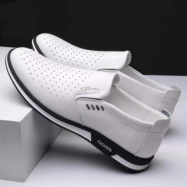 Plus-size Casual Waterproof 2024 Spring/autumn Men's British Style White Slip-on Leather Shoes Cross-border Model_vogvips.com