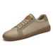 Men's Board Shoes Flat Training Sneakers Low-top Leather Cowhide Surface Casual Shoes Round Head Lace-up Small Leather_vogvips.com
