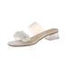 Summernew Arrival Silver Stereo Flower Rhinestone Transparent Thick Heel Sandals Women's Outwear Square Toe High Heel Sandals_vogvips.com
