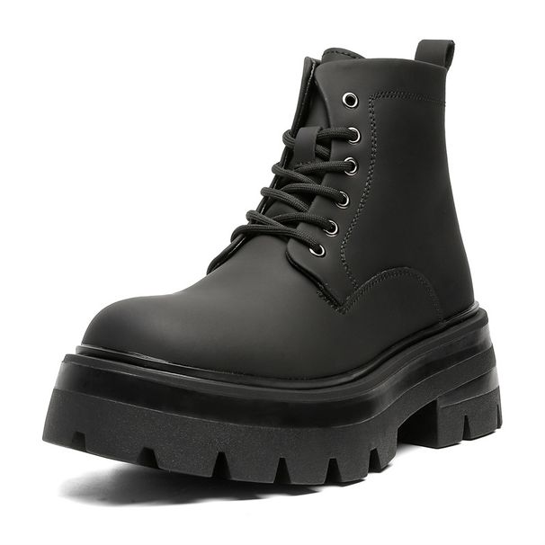 High Street Men's Boots Retro Thick-soled Heightening Tooling Boots Lace-up Martin Boots_vogvips.com