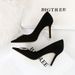 516-K69 European And American Fashion Party Women's Shoes, Stiletto Heel, Suede, Shallow Mouth, Pointed Toe, Rhinestone_vogvips.com