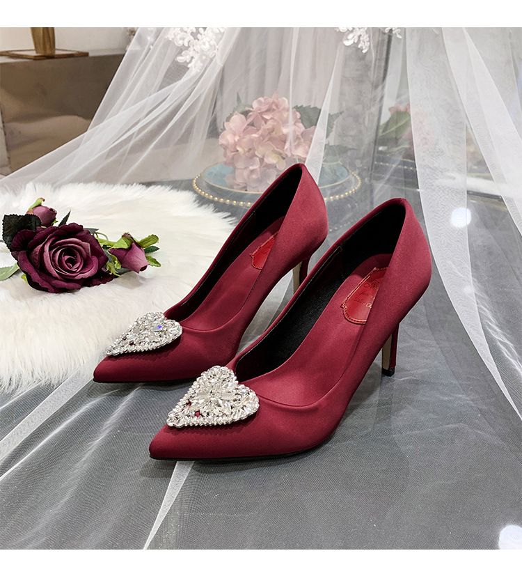 Women's Champagne Gold High Heels Crystal Embellished Wedding Dress Shoes Style Bridesmaid Footwear White Wine Red_vogvips.com