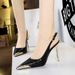 High Heels Women's Shoes High Heels Thin Heels Shallow Mouth Metal Pointed Back Hollow Back Tripple Strap Single Shoes_vogvips.com