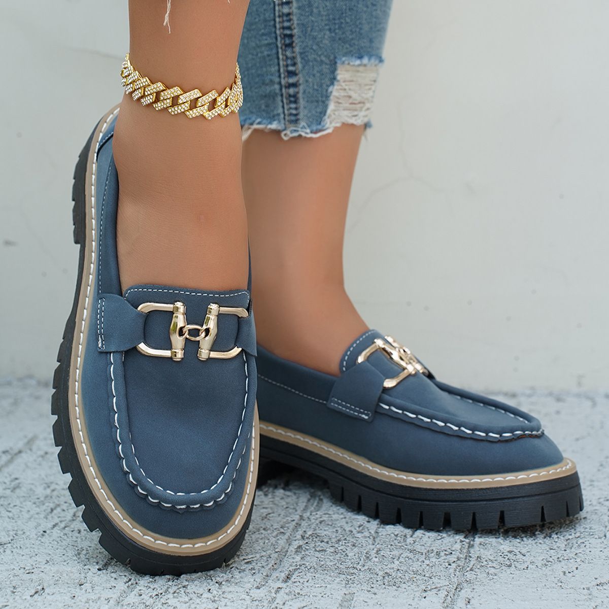 SHLIANG New Fashion British Style Women's Flats Thick Bottom Casual Loafers Round Toe Rubber Spring Autumn Flat Shoes X0047_vogvips.com
