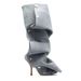 Women's Shoes High Heel Pointed Metal Rivet Denim Splicing Two Wear Pile Knee High Boots Large Size Women's Shoes_vogvips.com