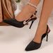 Women's Elegant Evening Gown High Heels Black Rhinestone Pointed Toe Metallic Strap New Summer Style Shoes_vogvips.com