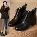 Retro Martin Boots Chunky Heel Lace Up Pointed Toe Mid Heel Fashion Boots British Style Plus Size Winter New Style Size 43_vogvips.com