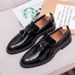 British Style Slip-On Patent Glossy Trendy Men's Loafers Pointed Toe Tassel Casual Hairstylist Leather Shoes_vogvips.com