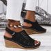 Summer New European And American Style Hollow-out Lightweight Velcro Sandals Women's Plus Size Wedge Sandals_vogvips.com