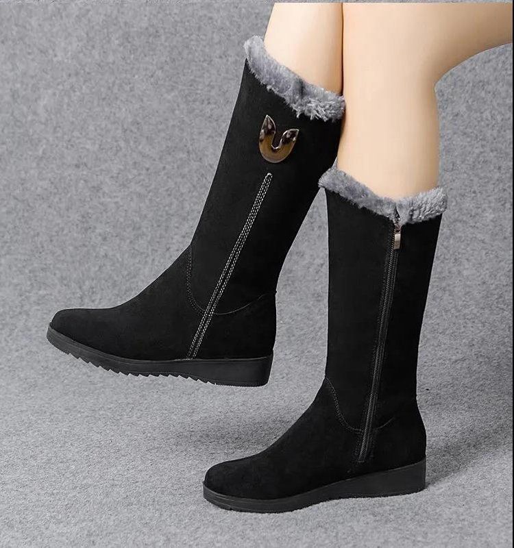 Winter All Match Snow Boots Women's Shoes Plus Velvet Thickened Mid Tube Martin Boots Wedge Heel Non Slip Warm Side Zipper Cotton Boots_vogvips.com