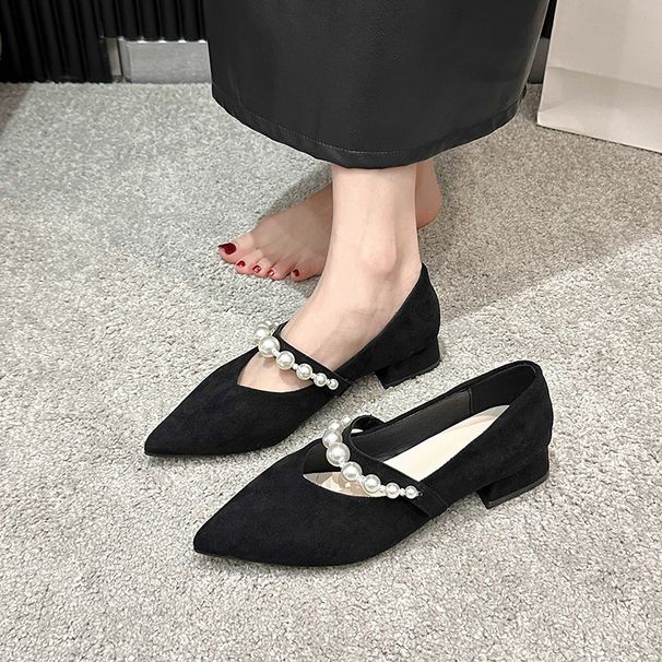 French Mary Jane Shoes Women's Shoes Spring And Summer Pearl Word With Pointed Tip With Skirt Shallow Mouth Single Shoes_vogvips.com