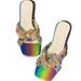 Women’s Shoes Summer Square Toe Flat Bottom One Line Rhinestone Big Gem Slippers For Women Large Size Fashionable Beach Outdoor Slippers_vogvips.com