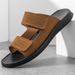 Men’s Double Strap Suede Slide Slippers, Adjustable Hook Loop Light Platform Casual Sandals_vogvips.com