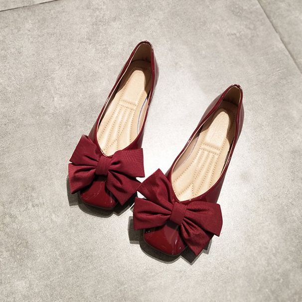 Flat Bottom Square Head Single Shoes Women's Shallow Mouth Sweet Big Bow Grandma Shoes Soft Sole Comfortable Small Red Shoes_vogvips.com
