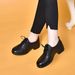 Round-toe Lace-up Women's Shoes 2025, Black Top-layer Cowhide, Chunky Heel Work Shoes, Soft Leather Loafers, Exclusive_vogvips.com