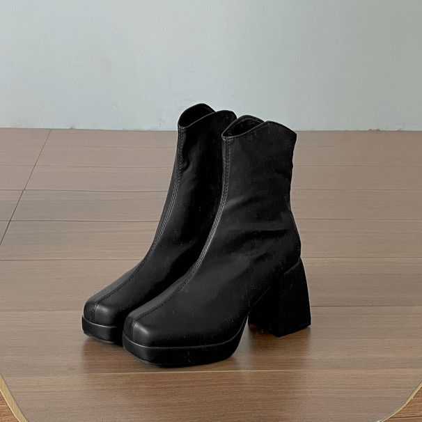 Black Chunky High Heel British Style Martin For Women 2025 New Autumn Winter Slimming Fleece-Lined Short Boots To Match_vogvips.com