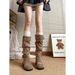 2025 New Summer Thin Style Paired With Skirt Boots, Children's Thick Soled Long Boots, Brown Stacked High Boots, Maillard Boots_vogvips.com