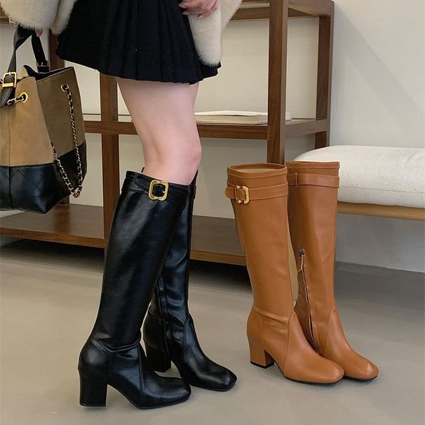 Miu*Jang Won-Young's Same Style Chunky Heel Over-The-Knee For Women, 2026 New Model, Belt Buckle High-Tube Riding Boots,_vogvips.com
