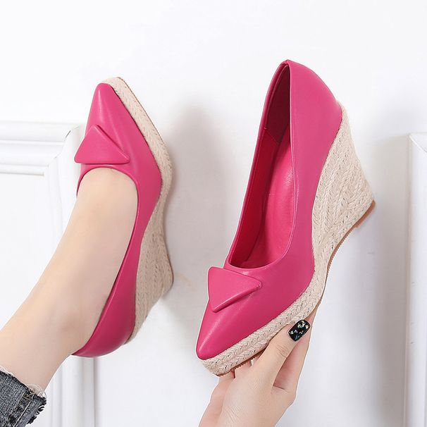 Chunky Wedge Heel Platform Sandals For Women Straw Braided Rope Sole Low Mouth High Heel Plus Size Shoes_vogvips.com