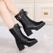 Women's Winter Mid-Calf Boots With Faux Fur Lining, Chunky Heel & Buckle Detail - Waterproof Platform Ankle Boots For Cold Weather_vogvips.com