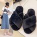 Crossed Furry For Women Winter Large Size Indoor Plush Flat Floor Open Toe Warm Cotton Slippers_vogvips.com