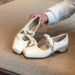 Petite Mary Jane Shoes Lace Up Square Toe Korean Style Low Cut Women's Sweet Single Shoes Lambskin French Style Hidden Heel 5 Cm_vogvips.com