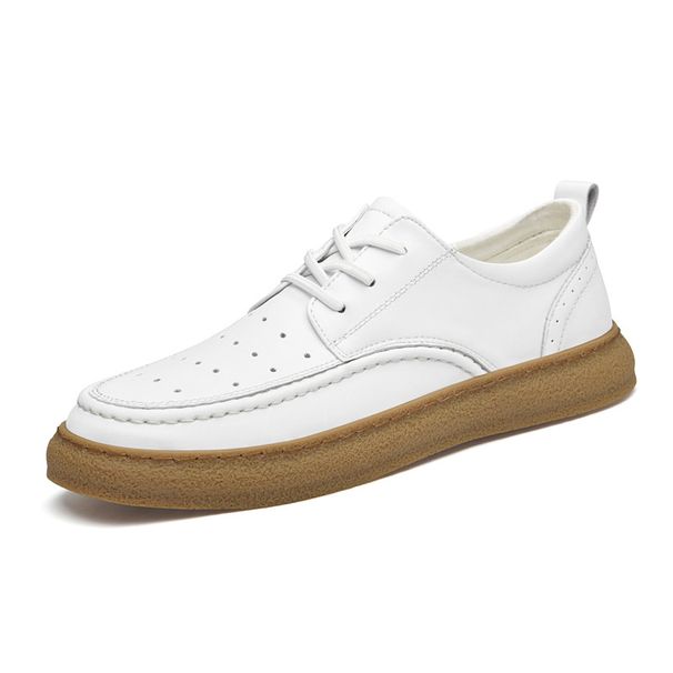 Men's Casual Board Shoes High Cowhide Surface Beef Tendon Sole White Shoes Sports Men's Shoes_vogvips.com