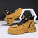 European Warm Series Autumn Winter New Leather High-top Martin Fashion Rotating Buckle Slip-on Outdoor Sports Yellow Men's Boots_vogvips.com
