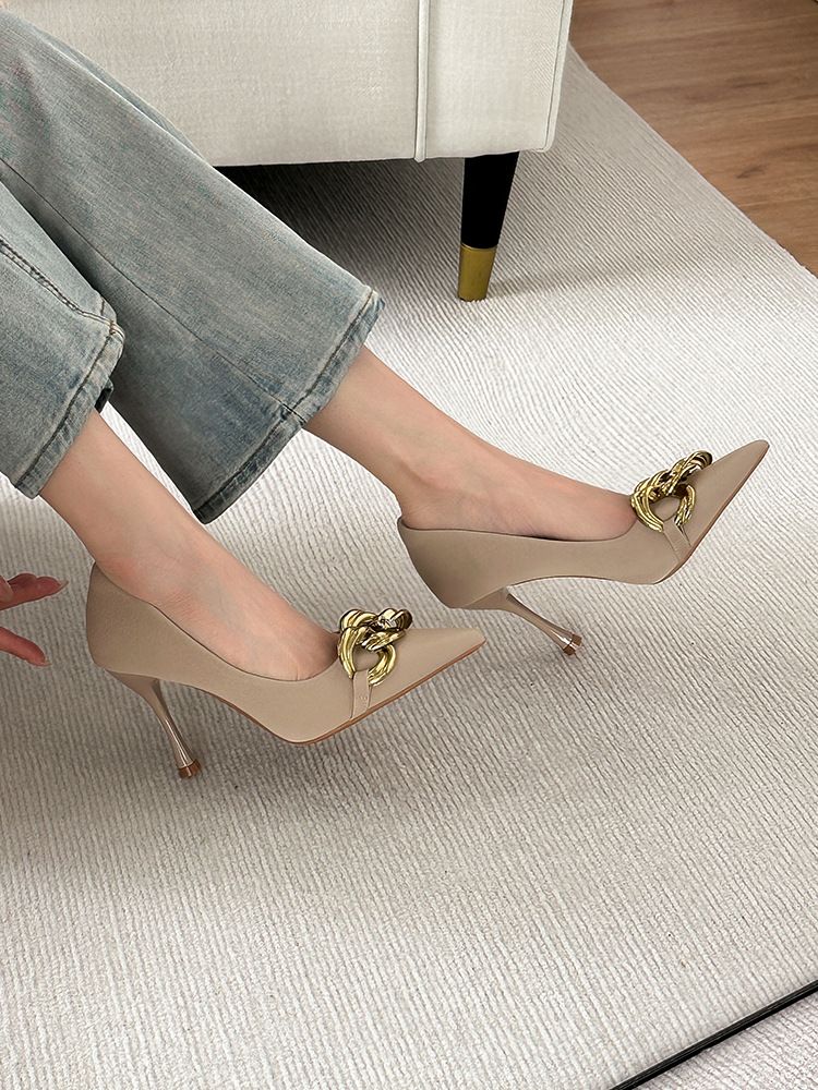 Naked Thin Heeled High Heels 2025 New Spring/summer Collection, Small Stature, Pointed Toe, Niche Design, Temperament,_vogvips.com