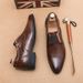 New Fashion Men's Brown Business Casual Loafer Shoes Daily Office Black Buckle Monk Men's Shoes One Foot Cover Banquet Dress Wedding Leather Shoes_vogvips.com