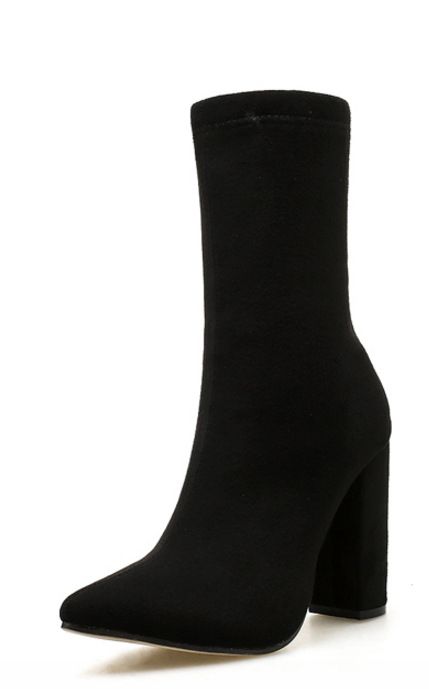 Women's Shoes Nightclub, Thick Heeled High Heeled Boots, Women's Pointed Boots, Size 42_vogvips.com