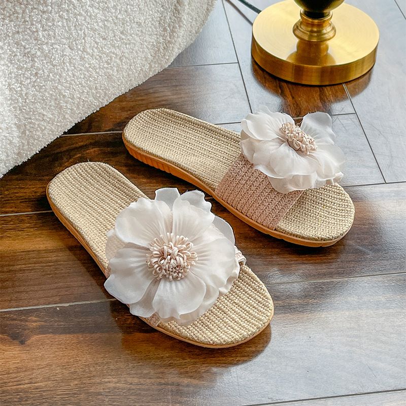 Women’s Shoes Spring And Summer New Stock Thick Soled Home Slippers Soft Soled Indoor Breathable Cotton And Linen Sandals Flower Linen Slippers_vogvips.com