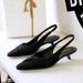 5212 Korean Style Pointed Toe Back Strap Single Shallow Mouth Wine Glass Bowknot Women's Thin Backless Fashion Low Heel_vogvips.com