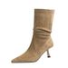 2738-3 Medela Mid-Calf Stretch Ruched Slouch Versatile Pointed Toe Stiletto Heel Short Slim Boots For Women_vogvips.com