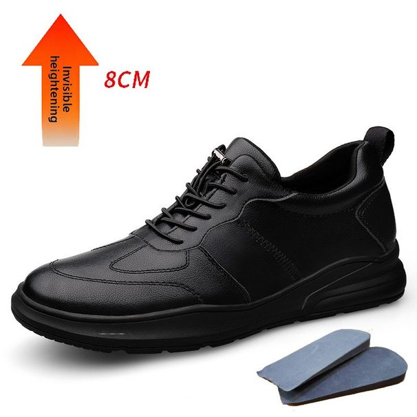Men's Cowhide Breathable Sports And Leisure Shoes Men's Little White Board Shoes Invisible Inner Height Increase Elastic Band Round Head Men's Shoes_vogvips.com