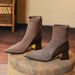 Pointed Toe Ankle Boots For Women With Chunky Heels, 2024 New Women's Boots, Mid-Heel Fashion Boots, Patchwork British Style Retro_vogvips.com