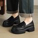 Cameido Women's Black PU Loafers With 6CM Chunky Round Toe & PU Sole_vogvips.com