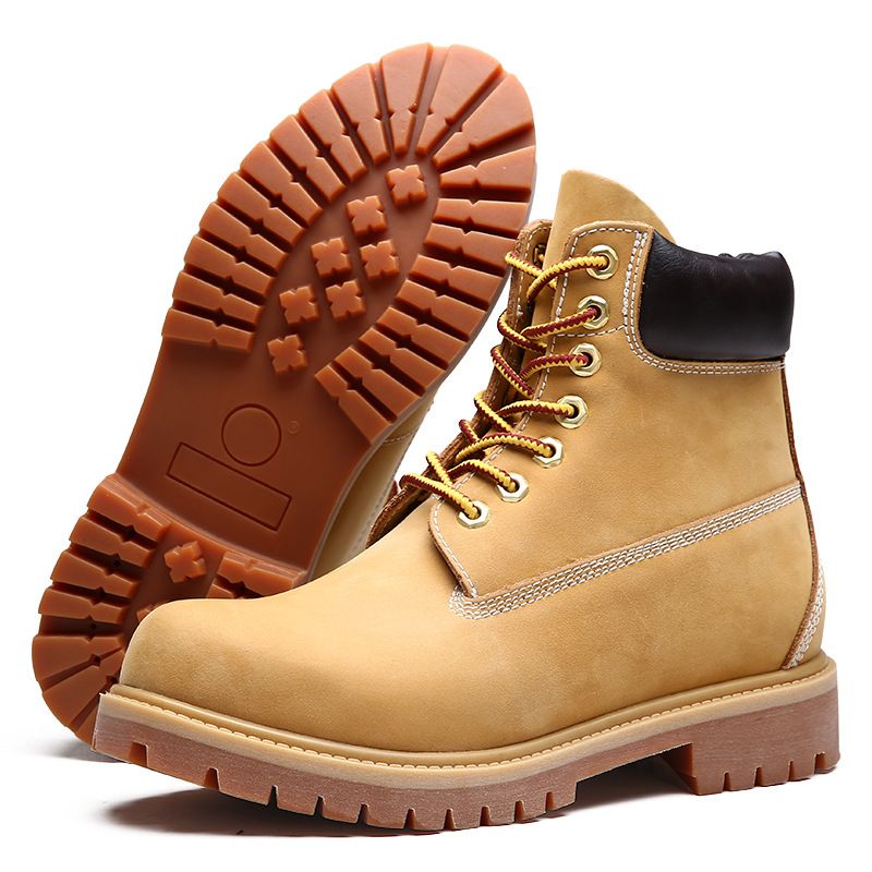 Men's Genuine Leather Work Boots - Classic High-Top Martin Boots With Round Toe, Chunky Heel & Lace-Up Design For Casual & Outdoor Wear_vogvips.com
