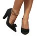 Ladies Black High Heels Bowknot Decoration Casual Simple Style Plush Pointed Toe Women's Shoes_vogvips.com