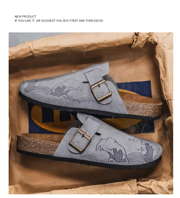 Fashion Men's Suede Mules Men Clogs Insole Sandals With Arch Support Outdoor Beach Slides Home Half Slippers_vogvips.com