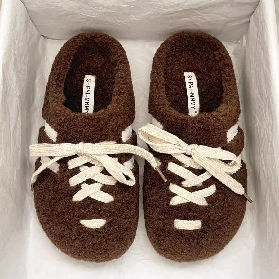 Shoes Women's Thick Soled Fluffy Slippers Soft Soled Non Slip Height Increasing Closed Toe Cotton Slippers Autumn Winter Style_vogvips.com