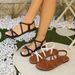 Women's Open Toe Flat Sandals European American Style Woven Strap Elastic Band Solid Color plus Size_vogvips.com
