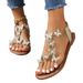 36-43 Size European And American New Butterfly Rhinestone Sandals Soft Sole Beach Flat Heel Slippers_vogvips.com