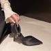 New Black Pointed-toe Slip-on High-heeled Women's Stiletto Shoes, 9.5cm, Hollow, Single Shoe, Sexy Style, Summer Sandals_vogvips.com