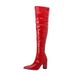 32--46 Size Pointed Toe Chunky Heel Long Over-the-Knee New Patent Leather Women's Fashion Boots_vogvips.com