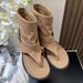 Clip Slip-On Boots 2025 Summer New Soft Leather Fashion Round Toe Personality Wedge Roman Sandals_vogvips.com